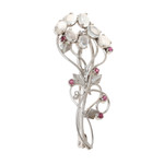 Rhodium plated moonstone and ruby brooch, 'Rajasthani Royalty' - Rhodium Plated Moonstone and Ruby Brooch from India