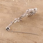 Rhodium plated moonstone and ruby brooch, 'Rajasthani Royalty' - Rhodium Plated Moonstone and Ruby Brooch from India