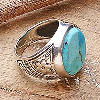 Men's sterling silver and reconstituted turquoise ring, 'Circular Vein' - Men's Sterling Silver and Circular Recon. Turquoise Ring