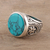 Men's sterling silver and reconstituted turquoise ring, 'Circular Vein' - Men's Sterling Silver and Circular Recon. Turquoise Ring (image 2b) thumbail