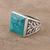Men's sterling silver and reconstituted turquoise ring, 'Dark Leaves' - Men's Sterling Silver and Square Recon. Turquoise Ring (image 2b) thumbail