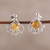 Rhodium plated citrine stud earrings, 'Sunny Leaves' - Leafy Rhodium Plated Citrine Stud Earrings from India (image 2) thumbail