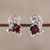 Rhodium plated garnet stud earrings, 'Blissful Radiance' - Leafy Rhodium Plated Garnet Stud Earrings from India (image 2) thumbail