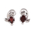 Rhodium plated garnet stud earrings, 'Blissful Radiance' - Leafy Rhodium Plated Garnet Stud Earrings from India thumbail