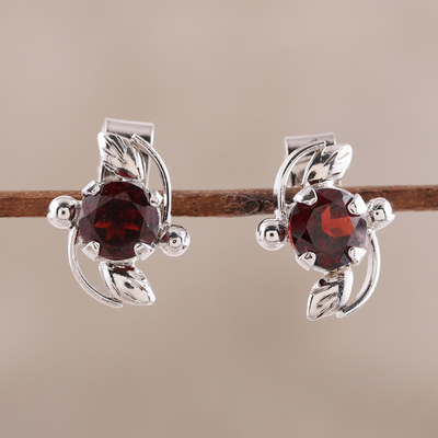 Rhodium plated garnet stud earrings, Scarlet Glisten