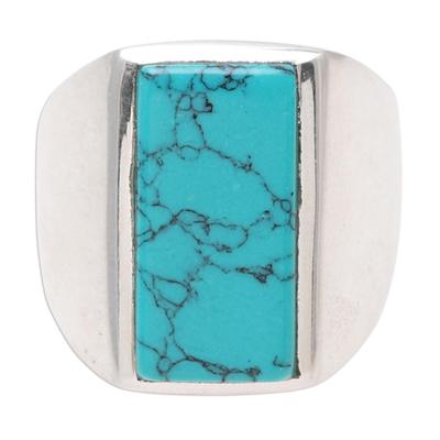 Men's reconstituted turquoise ring, 'Classy Man' - 925 Sterling Silver and Reconstituted Turquoise Men's Ring