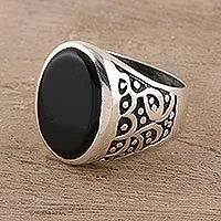 Men's onyx ring, 'Magical Vibes'