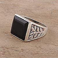Featured review for Mens onyx ring, Mystical Leaves