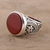 Men's carnelian signet ring, 'Native Flower' - 925 Sterling Silver and Carnelian Men's Ring from India (image 2) thumbail