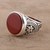 Men's carnelian signet ring, 'Native Flower' - 925 Sterling Silver and Carnelian Men's Ring from India