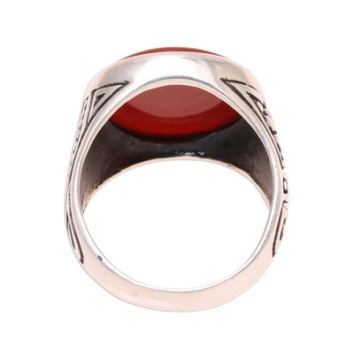 Men's carnelian signet ring, 'Native Flower' - 925 Sterling Silver and Carnelian Men's Ring from India