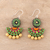 Ceramic dangle earrings, 'Crescent Flora' - Artisan Crafted Bollywood Ceramic Dangle Earrings from India