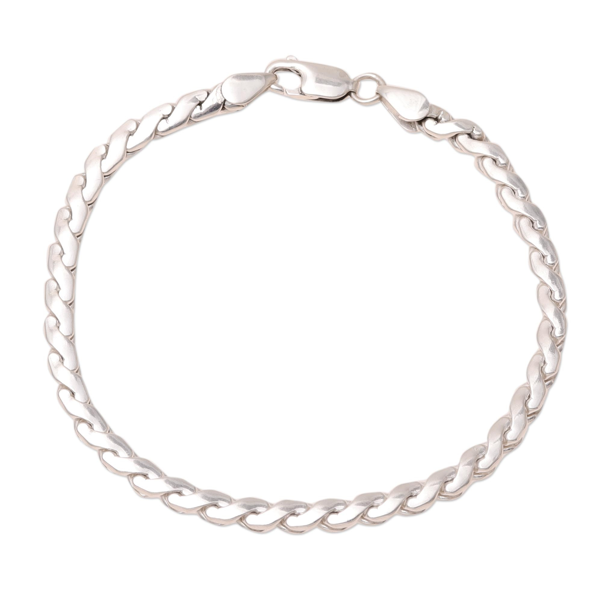 Sterling Silver Serpentine Chain Bracelet from India - Serpentine Gleam ...