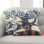 Embroidered cotton cushion covers, 'Swirling Tree' (pair) - Blue Tree Embroidered Cotton Cushion Covers (Pair)