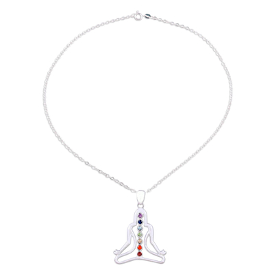 Multi-gemstone pendant necklace, 'Radiant Chakra' - Chakra Silhouette Multi-Gemstone Pendant Necklace from India