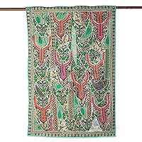 Green Recycled Cotton Blend Patchwork Wall Hanging,'Gorgeous Green'
