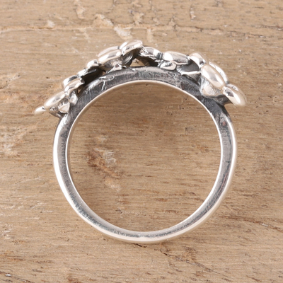 Sterling silver cocktail ring, 'Floral Contrast' - Combination Finish Sterling Silver Cocktail Ring from India