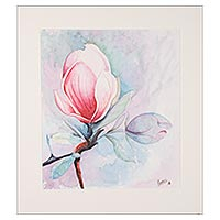 'Magnificent Magnolia' - Signed Watercolor Painting of a Magnolia Flower from India