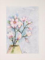 'Spring Blossoms' - Signed Still-Life Floral Watercolor Painting from India