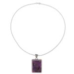 Sterling silver and composite turquoise pendant necklace, 'Purple Rectangle' - Rectangular Purple Composite Turquoise and Silver Necklace