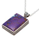 Sterling silver and composite turquoise pendant necklace, 'Purple Rectangle' - Rectangular Purple Composite Turquoise and Silver Necklace