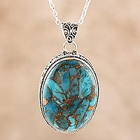 Sterling silver and composite turquoise pendant necklace, 'Classic Oval' - Composite Turquoise and Sterling Silver Pendant Necklace