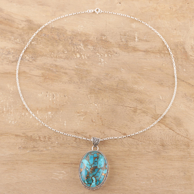 Sterling silver and composite turquoise pendant necklace, 'Classic Oval' - Composite Turquoise and Sterling Silver Pendant Necklace