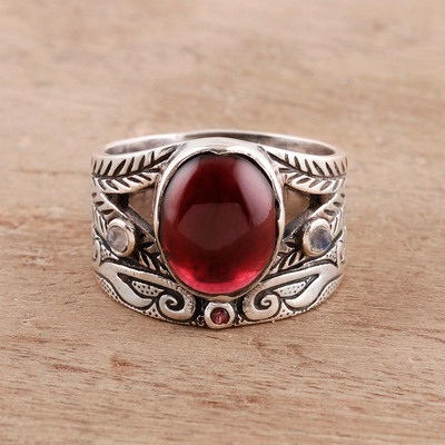 Multi-gemstone ring, 'Fiery Strength' - Multi-Gemstone Ring Crafted in India