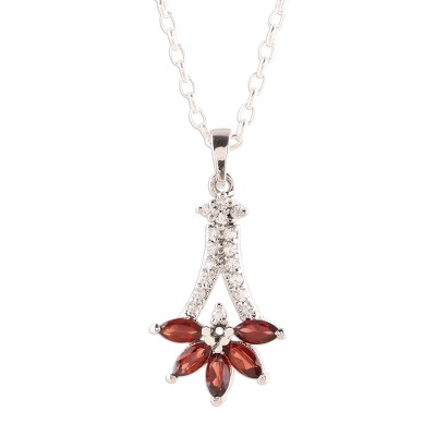 Garnet pendant necklace, 'Dazzling Garland' - Faceted Garnet Pendant Necklace from India