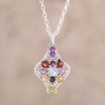 Multi-gemstone pendant necklace, 'Colorful Festivity' - Colorful Multi-Gemstone Pendant Necklace from India