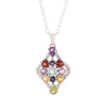 Multi-gemstone pendant necklace, 'Colorful Festivity' - Colorful Multi-Gemstone Pendant Necklace from India