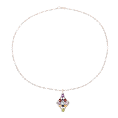 Multi-gemstone pendant necklace, 'Colorful Festivity' - Colorful Multi-Gemstone Pendant Necklace from India
