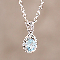 Rhodium plated blue topaz pendant necklace, 'Awesome Sky' - Faceted Rhodium Plated Blue Topaz Pendant Necklace