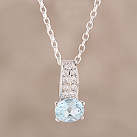Blue topaz pendant necklace, 'Timeless Sparkle' - 3-Carat Blue Topaz Pendant Necklace from India