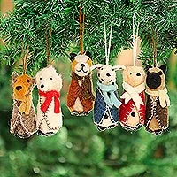 Wool ornaments, Cozy Puppies (set of 6)