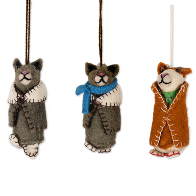 Embroidered Wool Cat Ornaments from India (Set of 6) - Cozy Animals ...