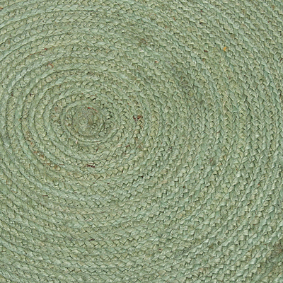 Jute-Flächenteppich, 'Kreisförmige Schönheit im Celadon' (3 Fuß Durchmesser) - Runder handgewebter Jute-Flächenteppich in Celadon (3 Fuß Durchmesser)