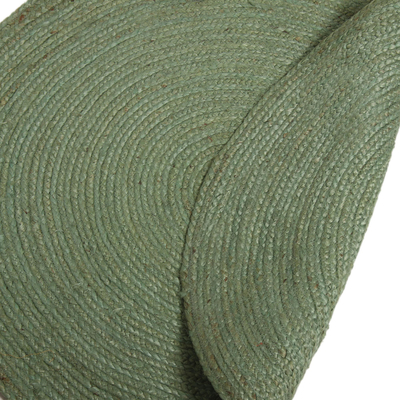 Jute area rug, 'Circular Beauty in Celadon' (3 feet diameter) - Round Handwoven Jute Area Rug in Celadon (3 Feet Diameter)