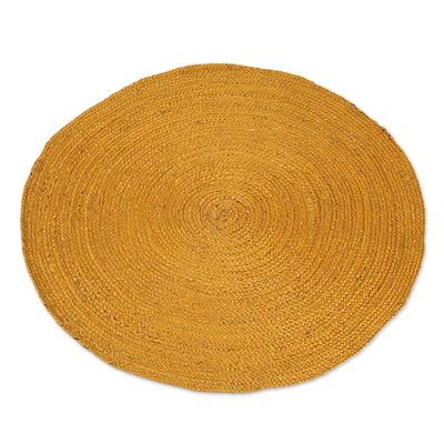 Jute area rug, 'Circular Beauty in Maize' (3 feet diameter) - Round Handwoven Jute Area Rug in Maize (3 Feet Diameter)