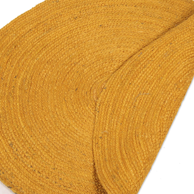 Jute area rug, 'Circular Beauty in Maize' (3 feet diameter) - Round Handwoven Jute Area Rug in Maize (3 Feet Diameter)