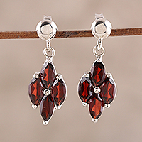 Rhodium plated garnet dangle earrings, Natural Charm