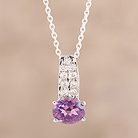 Amethyst pendant necklace, 'Timeless Sparkle' - 3-Carat Amethyst Pendant Necklace from India
