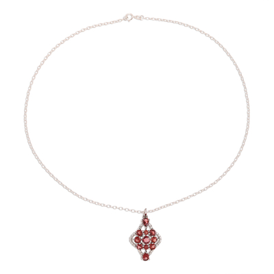 Garnet pendant necklace, 'Natural Festivity' - Kite-Shaped Garnet Pendant Necklace from India