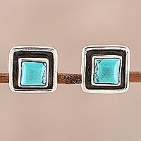 Calcite stud earrings, 'Sky Frame' - Square Calcite Stud Earrings Crafted in India