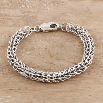 Men's sterling silver chain bracelet, 'Bold Byzantine' - Men's Sterling Silver Byzantine Chain Bracelet from India