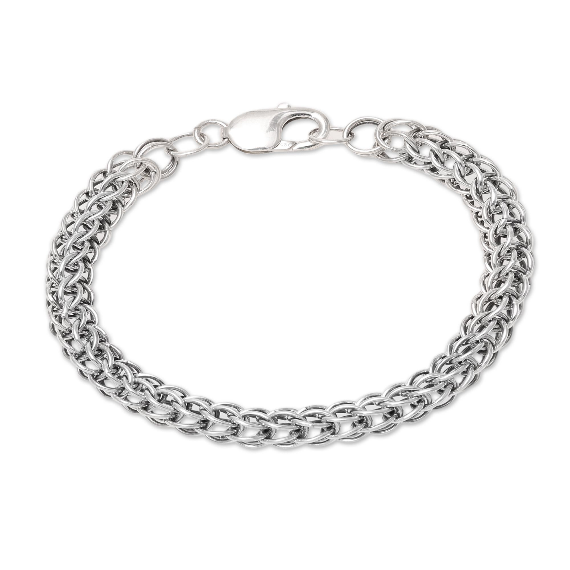 Men's Sterling Silver Byzantine Chain Bracelet from India - Bold ...