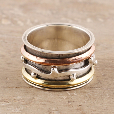 Sterling silver spinner ring, 'Delightful Union' - Sterling Silver Spinner Ring from India