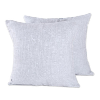 Cotton cushion covers, 'Pearl Grey Pattern' (pair, 18 inch) - Pearl Grey Cotton Cushion Covers from India (Pair, 18 in.)
