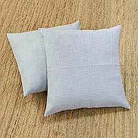 Cotton cushion covers, 'Pearl Grey Pattern' (pair, 26 inch) - Pearl Grey Cotton Cushion Covers from India (Pair, 26 in.)