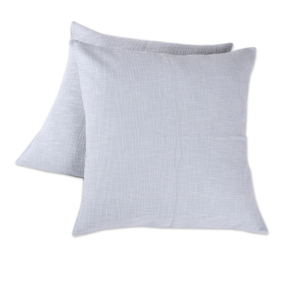 Cotton cushion covers, 'Pearl Grey Pattern' (pair, 26 inch) - Pearl Grey Cotton Cushion Covers from India (Pair, 26 in.)